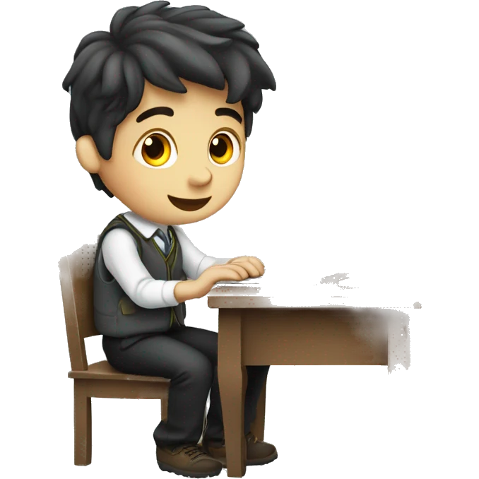 European schoolboy sitting at desk, working at computer emoji