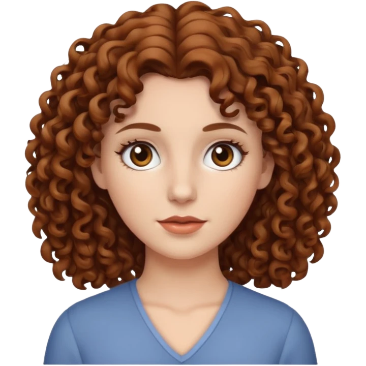 A white woman with brown curly hair and black eyes emoji