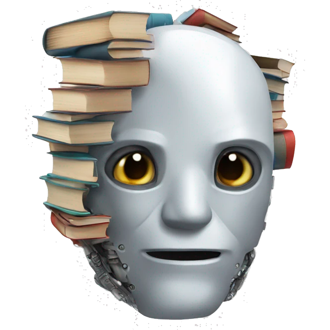 robot head overflowing with books emoji