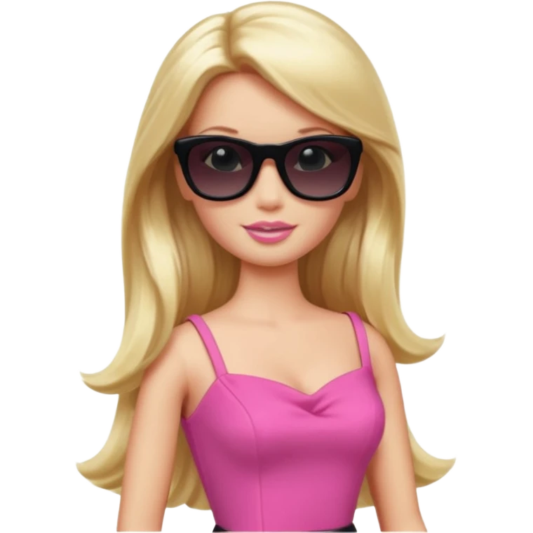 barbie with long blonde hair wear black sun glasses, pink dress emoji