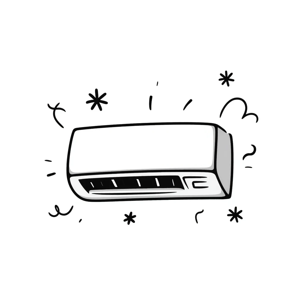Hand-drawn split air conditioning unit with cooling symbols emoji