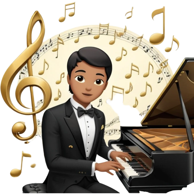 old money vibe emoji set inspired by New York and Hamptons, classical music singer, sophisticated and elegant style, references to mansions, tuxedo, piano, musical notes, luxurious atmosphere emoji