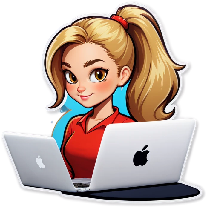 Blonde woman ponytail cat MacBook  emoji