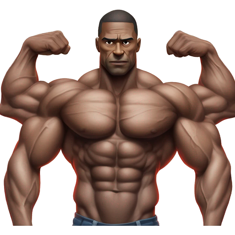 A hyper-muscular man with veins prominently visible across his massive arms and chest, his muscles so enormous that they fill the entire image. his exaggerated physique creates an even more surreal and intense visual. emoji