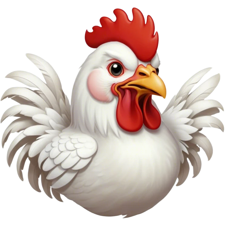 Cinematic Cute Yawning White Rooster Portrait Emoji, Head tilted slightly with a dramatic, wide-open yawn, showcasing a soft, downy white plumage with a crisp red comb and drooping wings, round eyes barely open in drowsy contentment, Simplified yet irresistibly adorable features, highly detailed, glowing with a soft, cozy glow, high shine, relaxed yet expressive, stylized with a touch of whimsy, bright and endearing, soft glowing outline, capturing the essence of a sleepy yet affectionate rooster, so drowsy it feels like it could stretch out of the screen and curl up for a nap! emoji