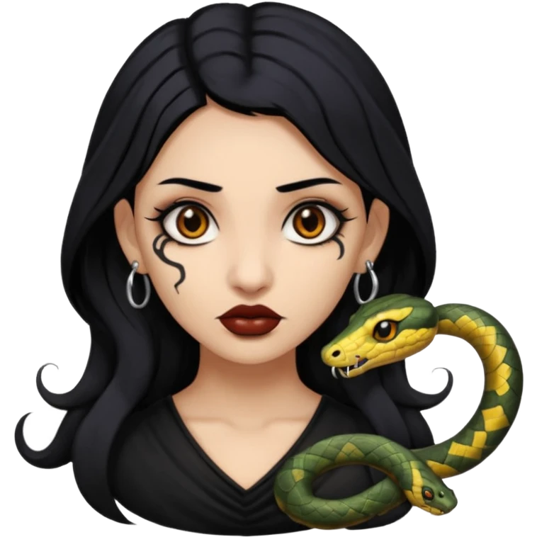gothic black hair brown eyed brown eyed girl with snake bites and septum piercing  emoji