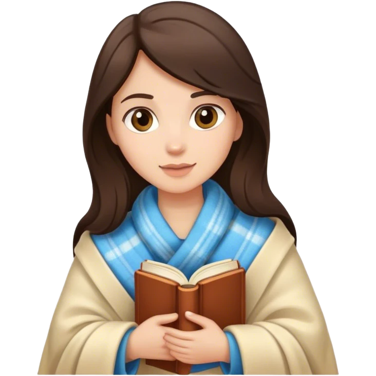 brunette with in a blanket with a book in her hands emoji