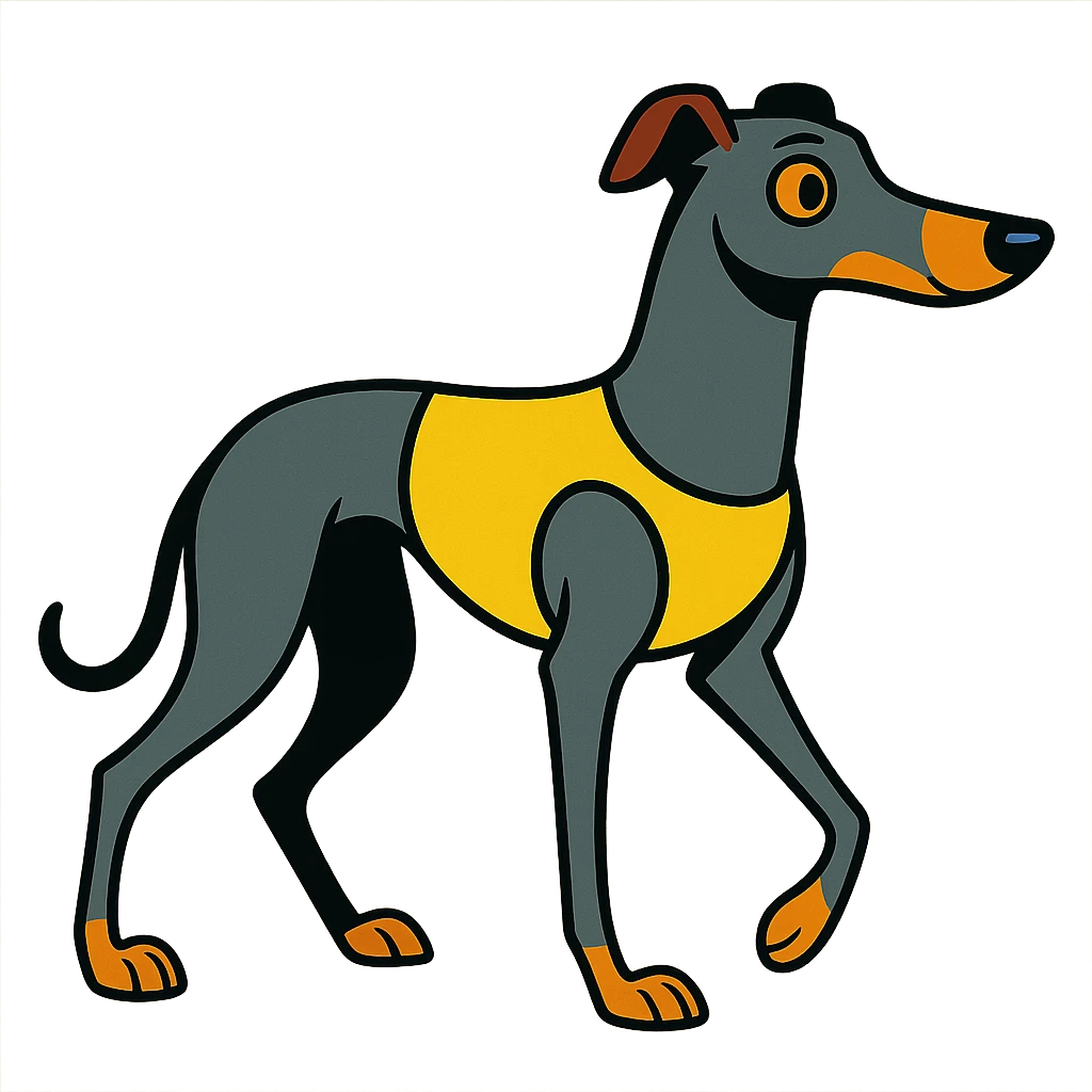 grey greyhound, full body, looking to the side, racing dog, vibrant cartoon style emoji
