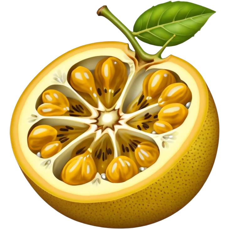 Create an emoji of an open, yellow passion fruit. emoji