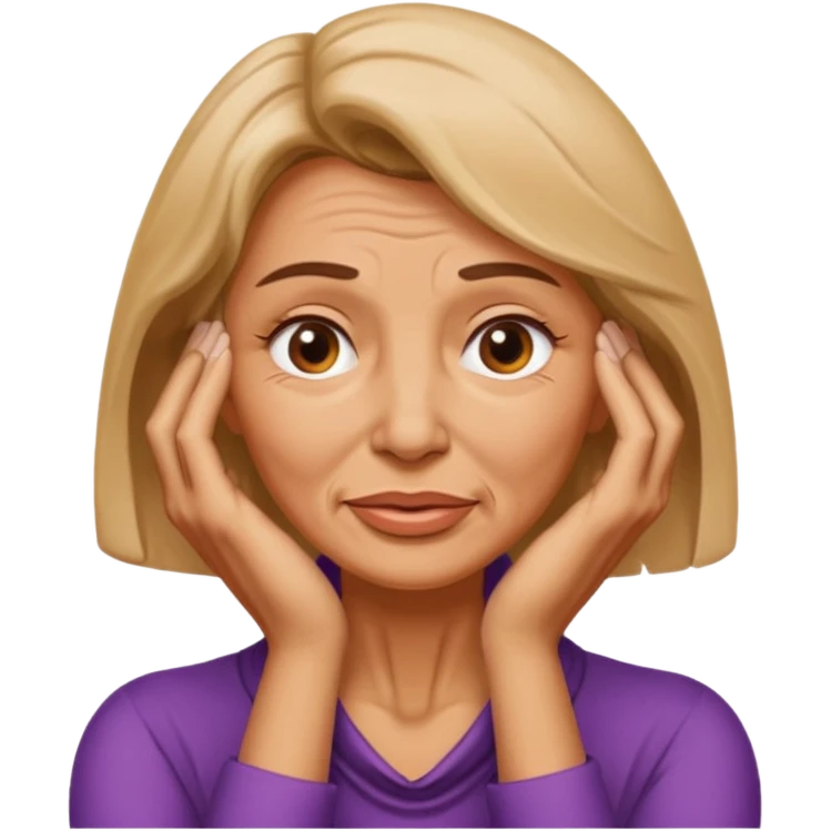 A woman putting her hands on her neck making a face emoji