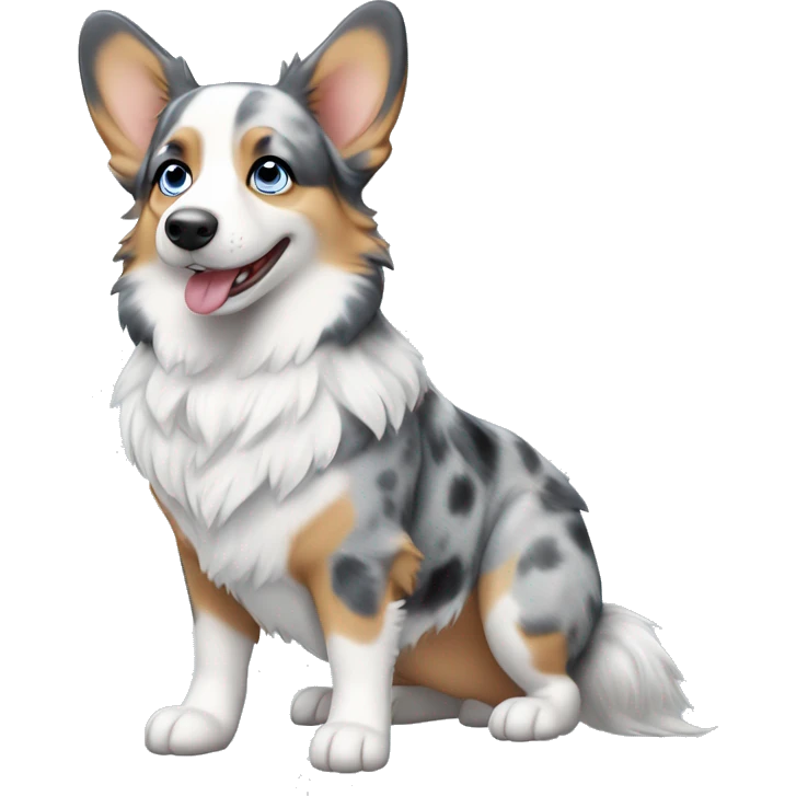 Blue Merle corgi with one blue eye full body emoji