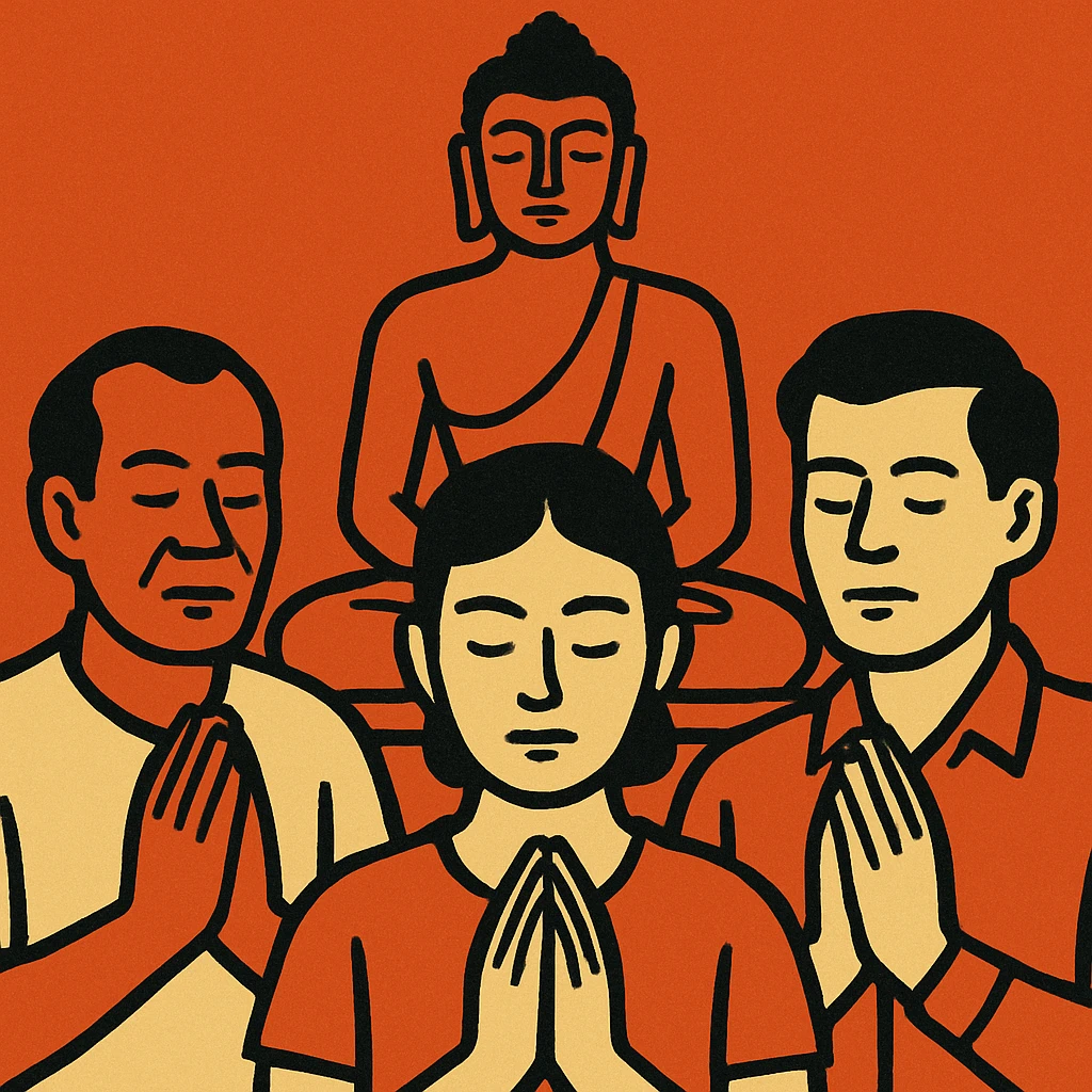 people praying in a Buddhist temple emoji