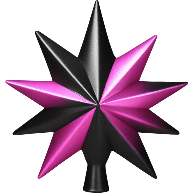 Realistic isolated black and pink metallic star christmas tree topper. emoji
