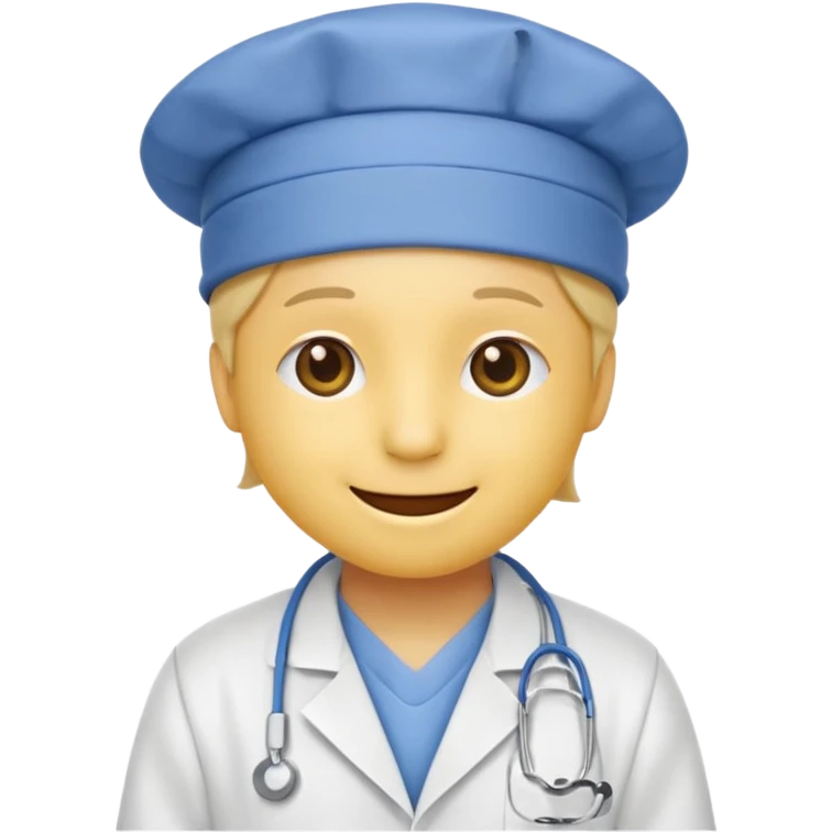 smiley face emoji in a white lab coat and blue surgical cap emoji