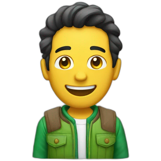 Chico con chaqueta verde sonriendo  emoji