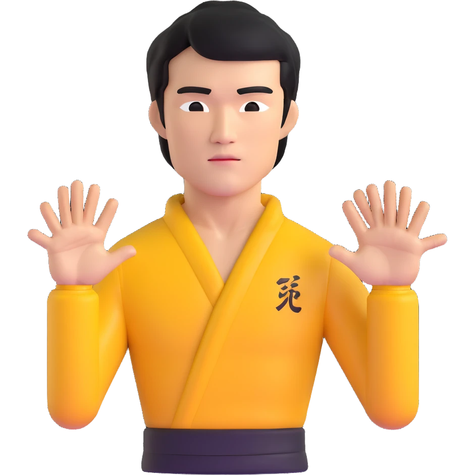 Bruce Lee with correct face proportions and head shape, upper body emoji
