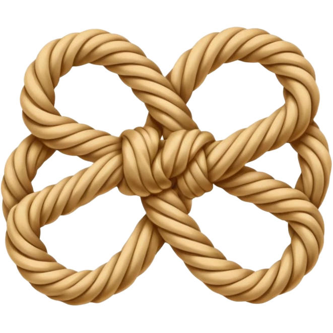 Emoji-style illustration of a neatly tied bowline knot made of natural rope. The knot should form a clean loop with a visible knot structure, rope texture, warm beige and golden tones, isolated on white background, soft shadows, minimal composition. emoji