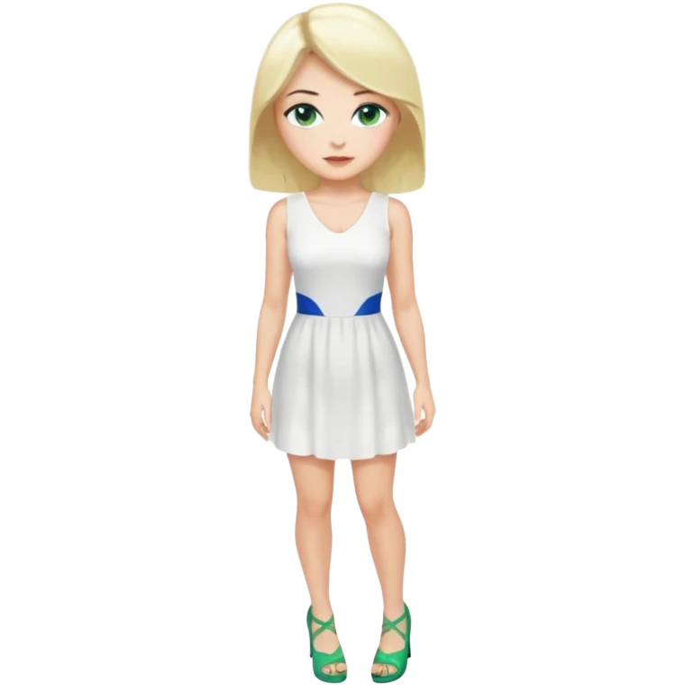 Prince, black hair, body, legst, blue eyes, woman blonde hair, green eyes, sexy white short sleveless dress, shoes emoji