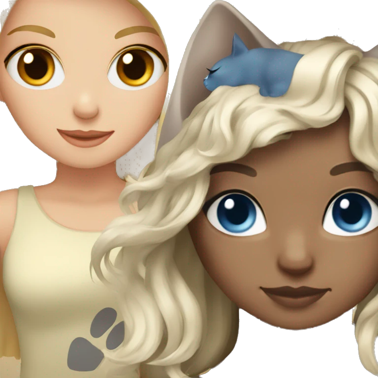 blonde with brown eyes with a gray cat with blue eyes emoji