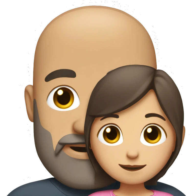 A bald bearded man hugs a girl with medium-length brown hair emoji