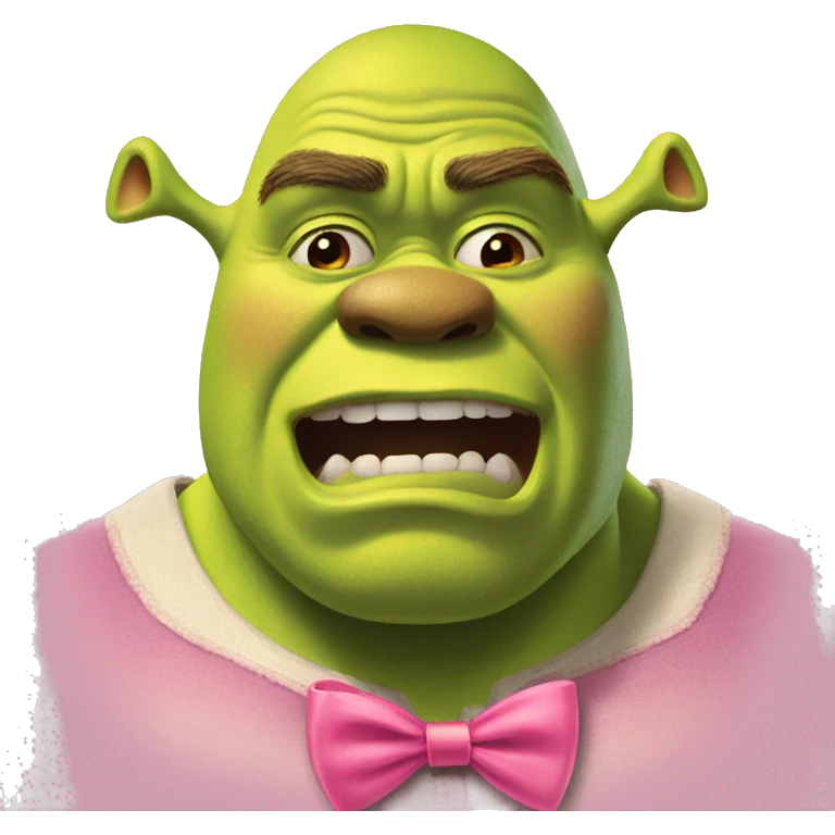 Shrek crying with a pink bow emoji
