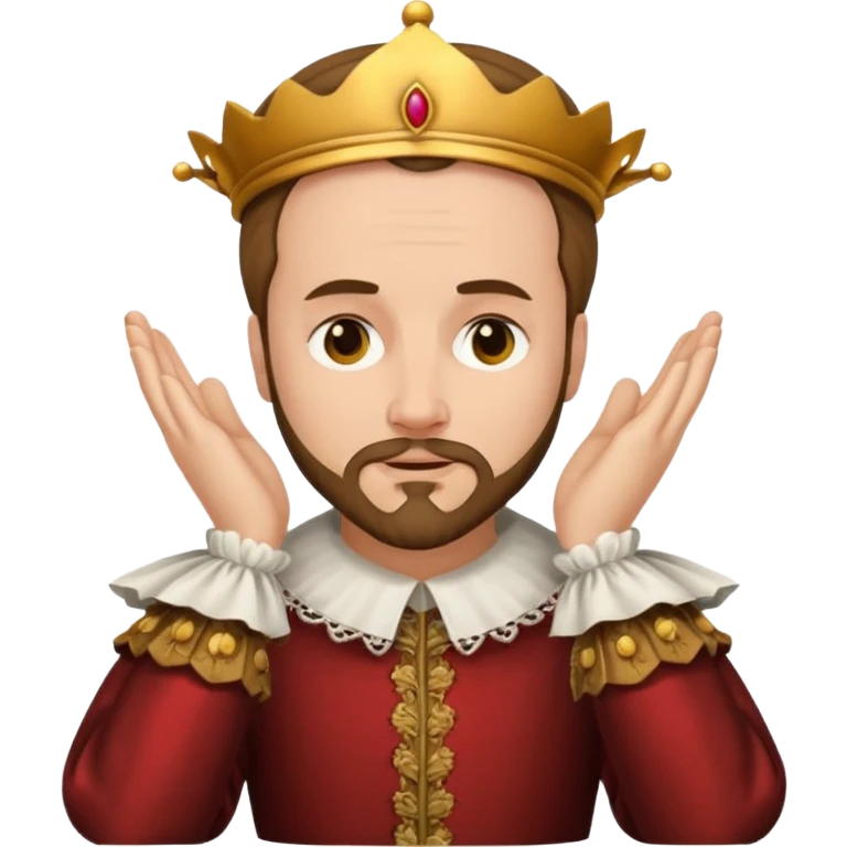 Shakespeare emoji with dramatic pose, hand to forehead, Elizabethan attire, classic emoji style emoji