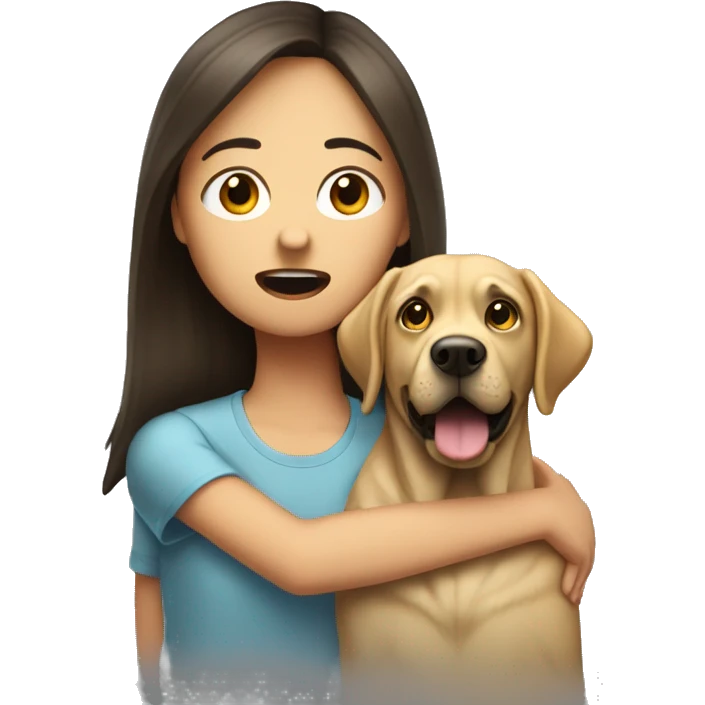 Create an emoji of a girl getting scared by a labrador getting too close to her face emoji