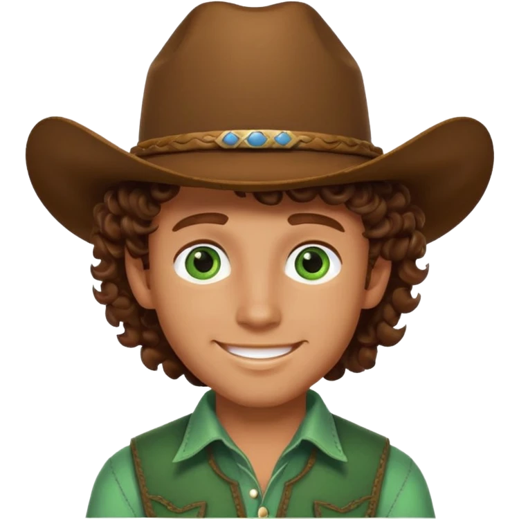 Cowboy boy with curly brown hair green eyes and he is happy  emoji