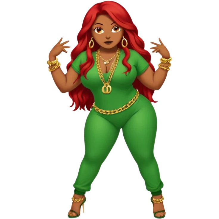 Thick woman twerking with long red hair and green 420 outfit emoji