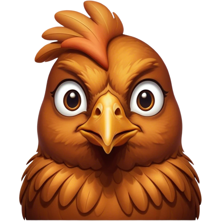 Cinematic Noble Brown Chicken Portrait Emoji, Poised and regal, with a compact, sturdy build and a warm, well-groomed brown plumage, deep-set soulful beady eyes, Simplified yet sharp and sophisticated features, highly detailed, glowing with a soft, dignified glow, high shine, intelligent and earthy, stylized with an air of rustic elegance, focused and attentive, soft glowing outline, capturing the essence of a watchful and confident fowl, so majestic it feels as though it could strut out of the screen with effortless authority! emoji