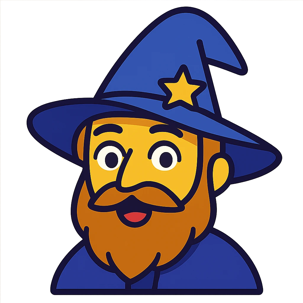 A wizard emoji, cartoonish and lively emoji