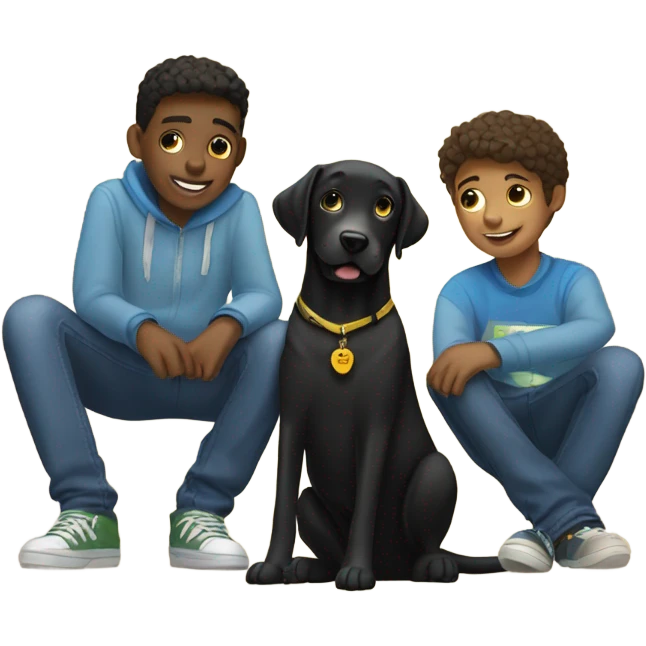Black lab with two teenage boys  emoji