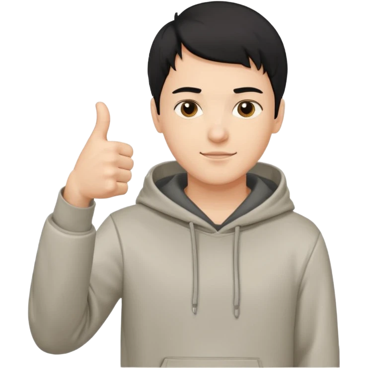 парень в худи с короткой стрижкой на бок и черными волосами смотрит в камеру, и показывает ЛАЙК. Его рука очень близко к камере, потом он снова возвращает руку в исходное положение emoji