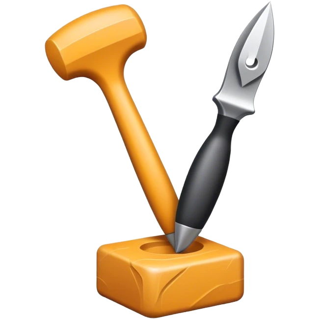 icon for Sculpting with sculpting tools, unfinished sculpture on a textured surface, minimalistic style, clean lines, transparent background. emoji