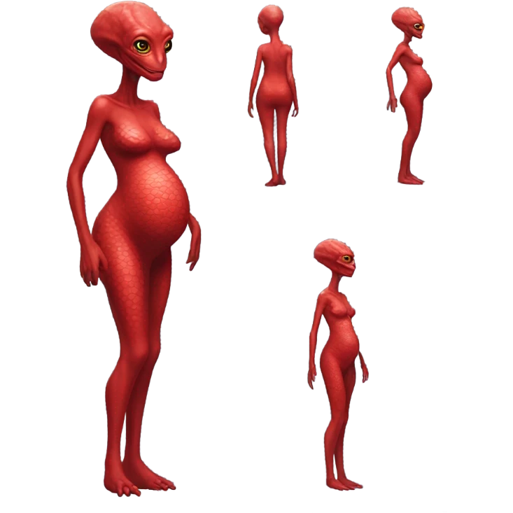 Pregnant Reptilian alien woman, full body in red dress emoji