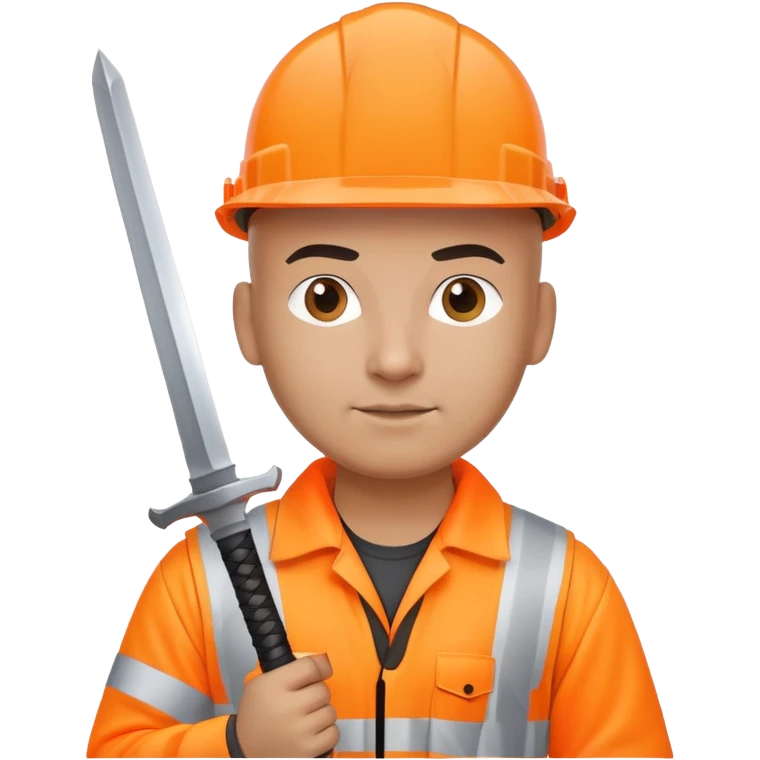 Bald Telecoms engineer in orange hi vis with white hard hat and sword emoji