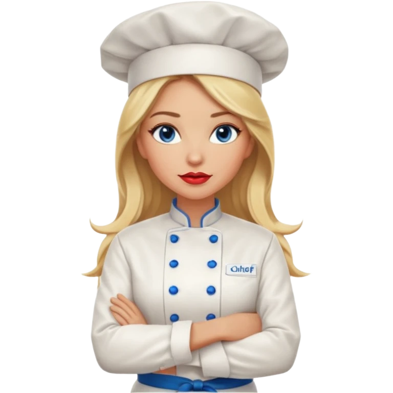 Beautiful, sexy,  long blonde hair, blue eyed, full red lips female chef arms folded  emoji