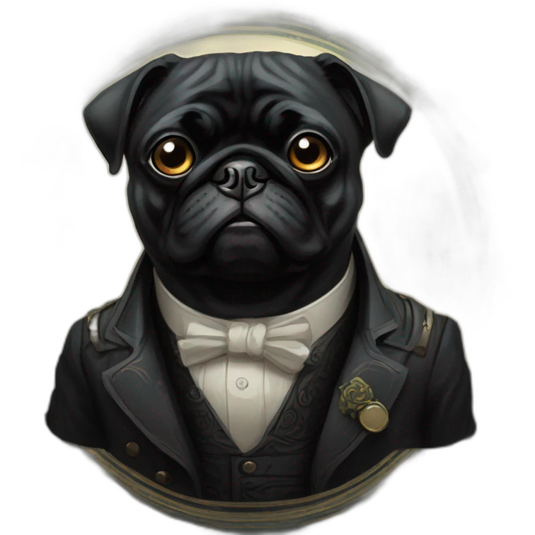 A cyberpunk black pug in Art Nouveau style during 1910 emoji