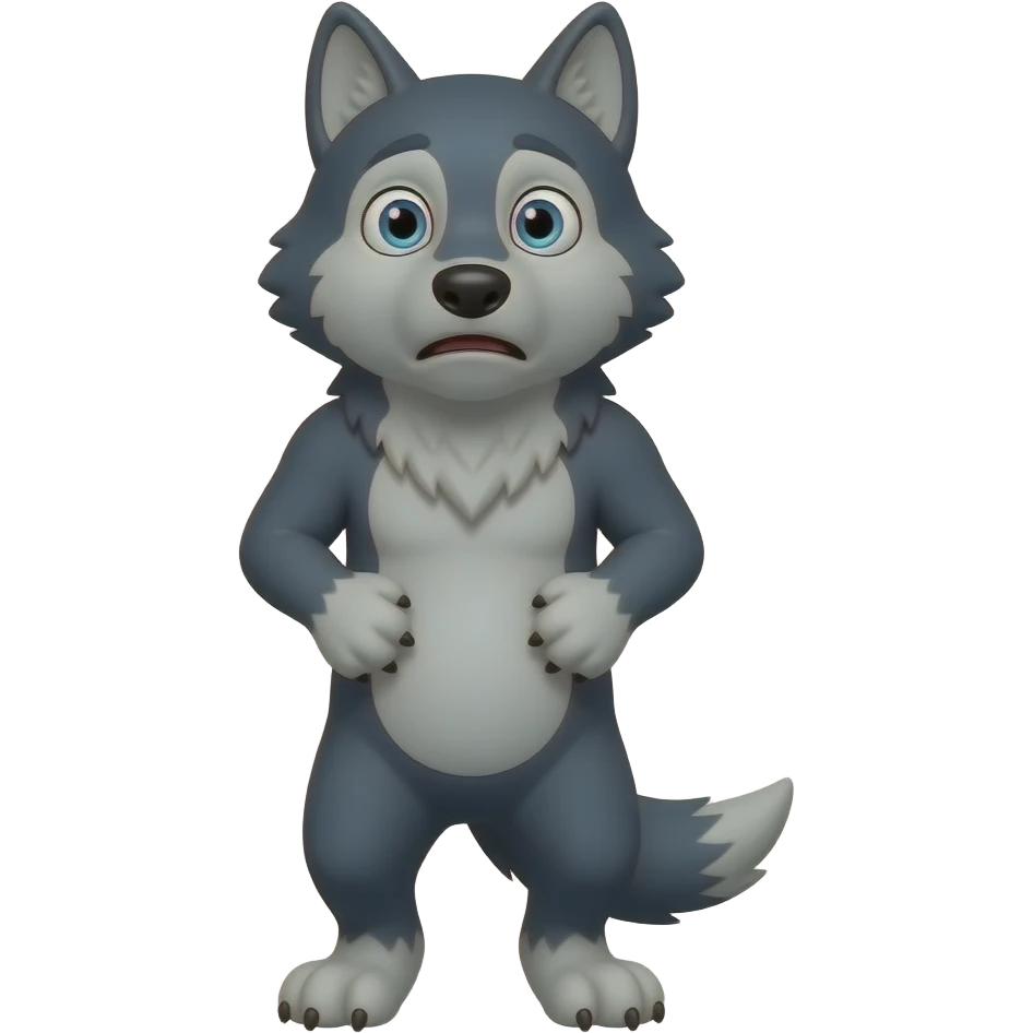 lobo asustado animado pero de pie y que tenga dos patas y que este de pie emoji