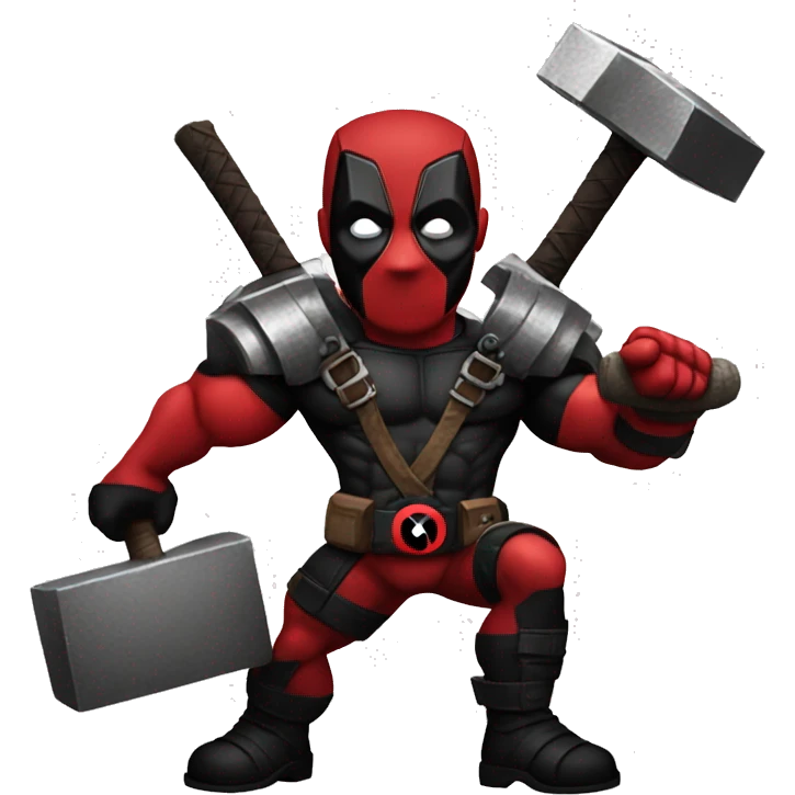 Deadpool holding thors hammer emoji