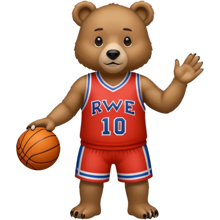Bear with full body and wearing basketball jersey that says RWE emoji
