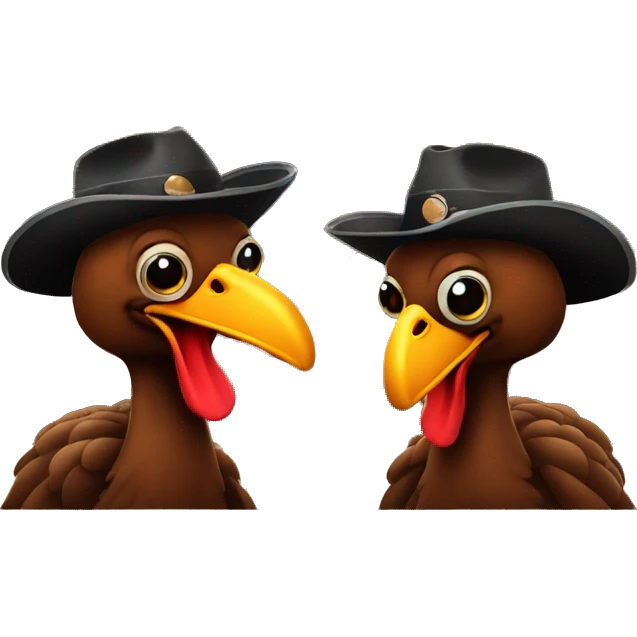 Two turkeys wearing cowboy hats at a bar emoji