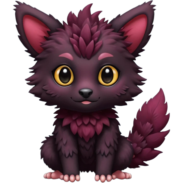 Cute adorable black Trico-hybrid-creature dark burgundy (full body) emoji