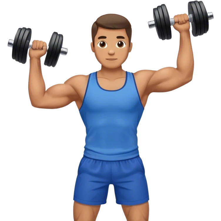 man with blue shorts doing side-lateral raise (T pose) with light dumbbells emoji