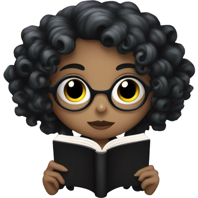 goth girl with curly hair reading a book emoji