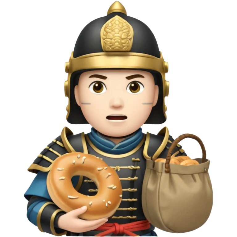surprised samurai with a bag of bagels  emoji
