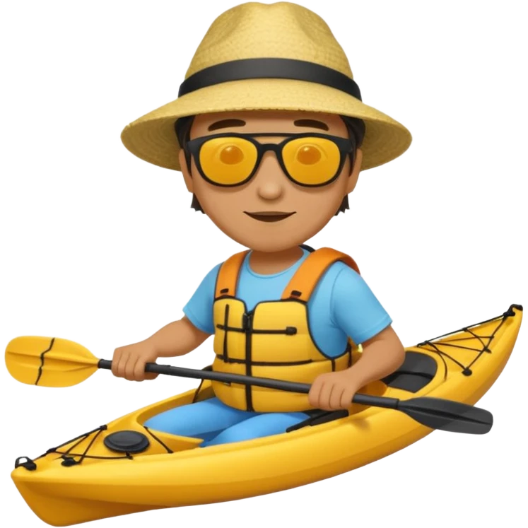 Yellow sea kayak with small male paddler emoji
