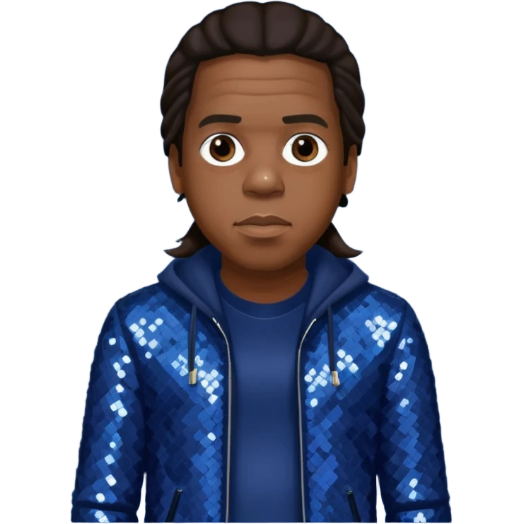 Jay-Z with long dark brown hair, dark blue sequin outfit emoji