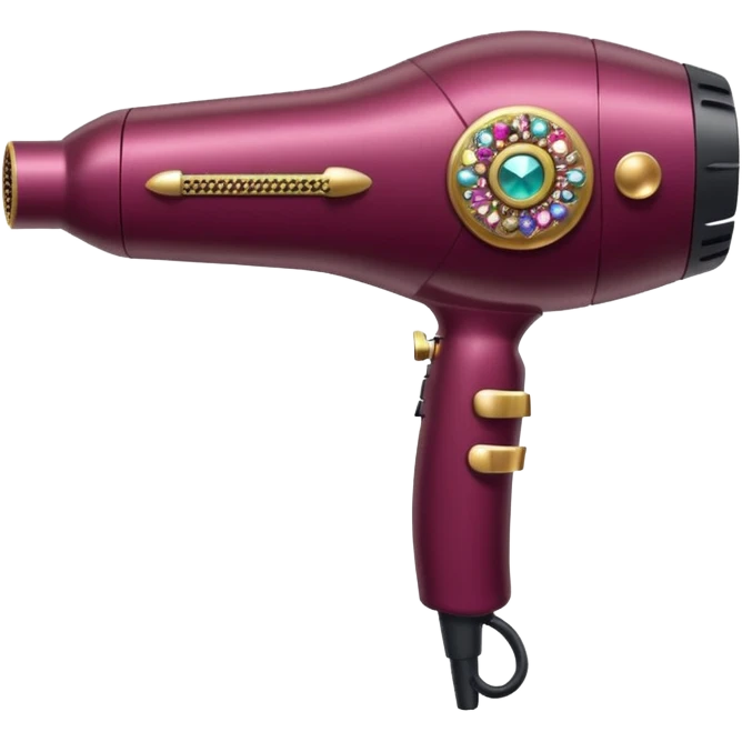 burgundy blow dryer with a ribbon covered in gems emoji