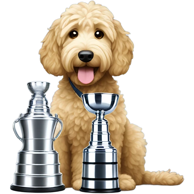 Goldendoodle with Stanley cup emoji
